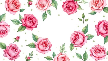 Fototapeta premium Delicate watercolor roses, leaves & buds, repeating pattern, elegant, rose, flower pattern