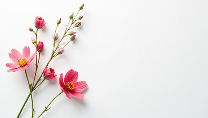 Fototapeta premium Delicate, minimalist floral sprigs on white background, floral, floral design