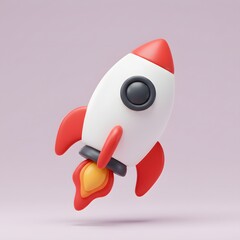 Adorable 3D Render of a Cartoon Rocket Ship Launching into Space Perfect for Startup Branding and Children's Content