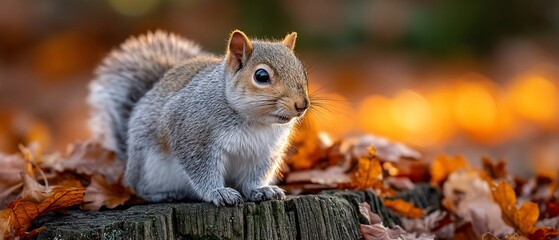 Obraz premium Squirrels Autumnal Gaze Golden Leaves Surround