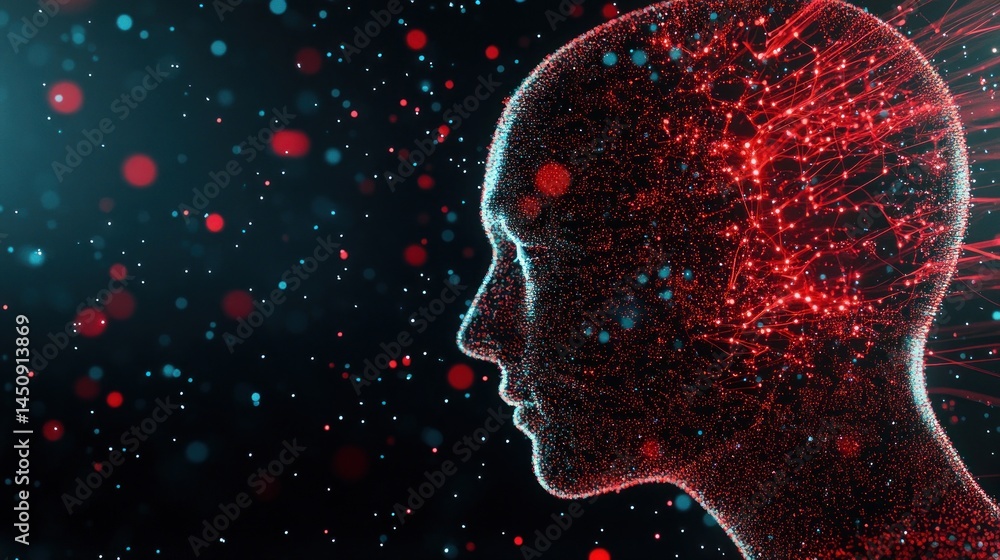 Poster digital mind: abstract representation of consciousness and neural networks