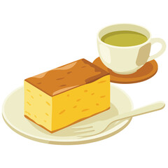 Japanese castella sweet cake isolated vector illustration on white background