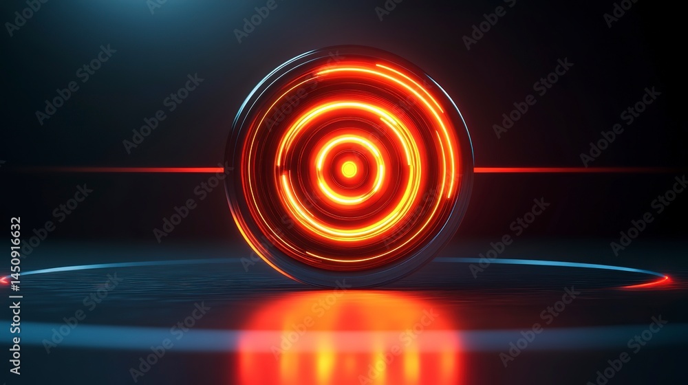 Poster glowing target icon representing focus and precision in modern design aesthetic