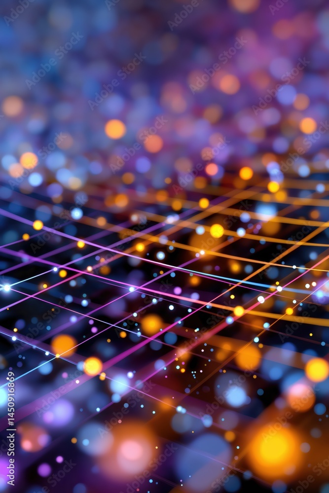Poster a colorful, abstract image with a lot of dots and lines. the image is a representation of a computer