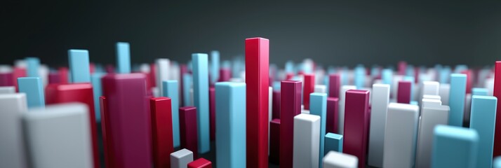 Obraz premium A close up of a cityscape with many buildings of different colors. The buildings are arranged in a way that creates a sense of depth and perspective. The colors of the buildings are vibrant