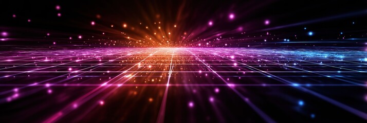 Naklejka premium A colorful, glowing image of a starry sky with a bright orange line in the middle. The image is abstract and has a futuristic feel to it