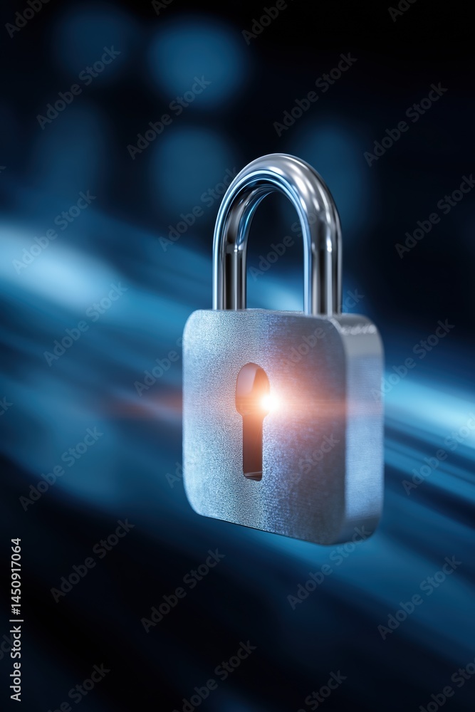 Poster a silver lock with a keyhole is shown in a blue background. the lock is open, and the keyhole is ill