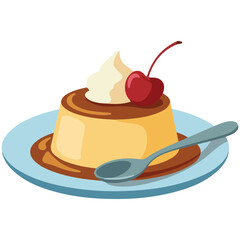 Pudding dessert on plate isolated vector illustration on white background