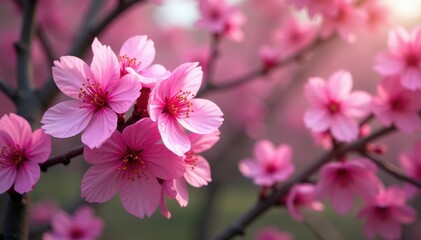 Bold pink sakura, dense clusters, vibrant petals , color, cherry, japanese cherry blossom