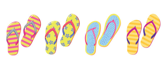 Colorful Beach Flip-Flops Set. Summer Vacation Footwear Vector