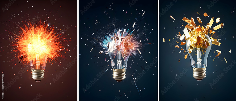 Poster exploding light bulbs in different colors