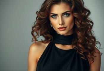 Naklejka premium Glamorous woman with brown hair and green eyes