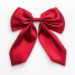 A red satin bow tie isolated on a white background in a centered view shot