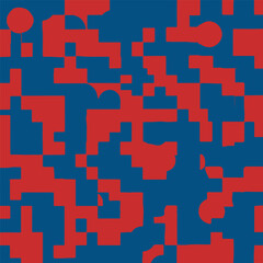 Abstract Pixel-Inspired Red and Blue Geometric Pattern | Minimalist Digital Art with Retro Video Game Vibes, Bold Block Design for Modern Wall Art, Print, and Graphic Decor