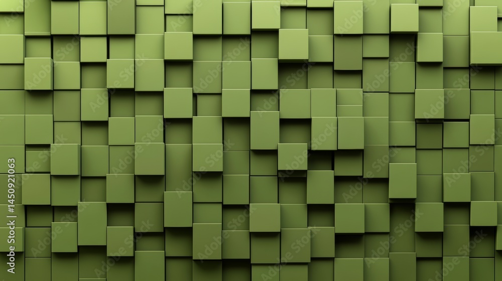Poster the background is a 3d geometric texture composed of abstract green cubes