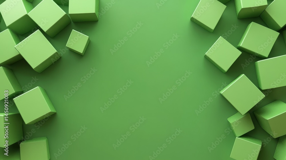 Poster abstract green cubes make up the 3d geometric texture of this background