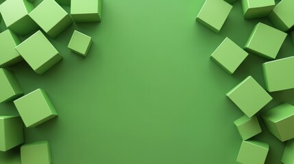 Abstract green cubes make up the 3D geometric texture of this background