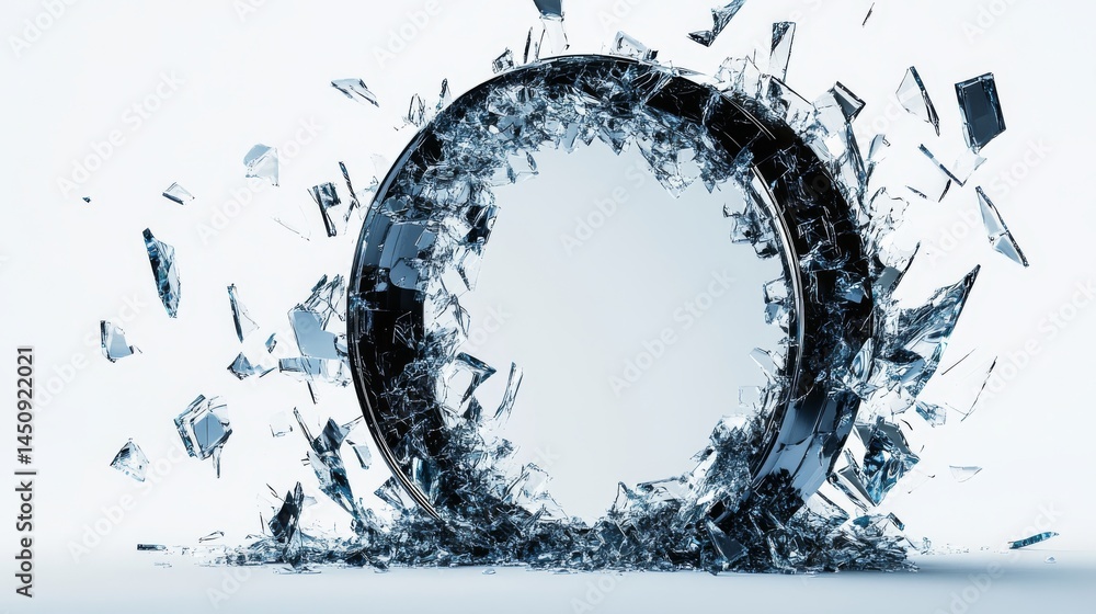 Poster the image features a silver disc exploding into fragments on a white backdrop