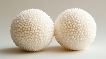 A pair of spheres featuring different textures and spike variations sit on an off-white background