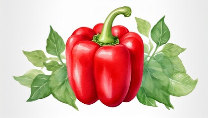 red bell pepper isolated watercolor painting hand drawing vegetable painting healthy food white background
