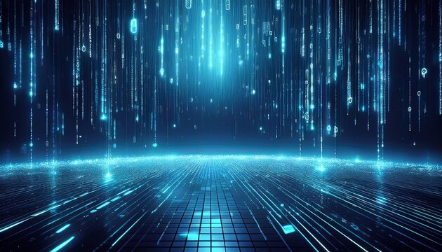 abstract falling digits digital code rain in a matrix inspired futuristic style blue futuristic cyberspace illustration
