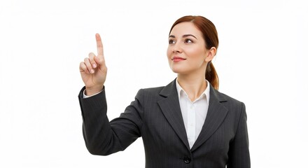 Businesswoman pointing finger up executive professional woman leadership success inspiration vision