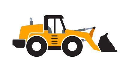 wheel loader earthmover digger construction vehicle silhouette side view simplified vector isolated on transparent background