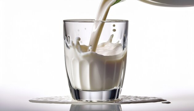 pouring milk into a glass isolated on white background close up