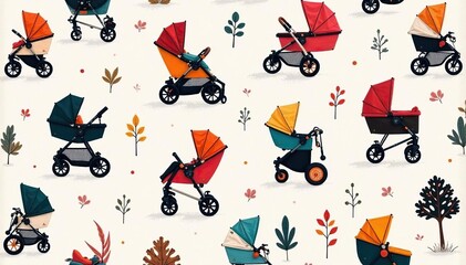 Modern geometric stroller pattern, monochrome palette, texture, stylish