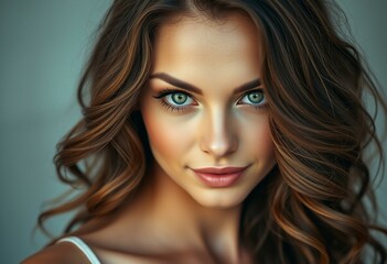 Naklejka premium Glamorous woman with brown hair and green eyes