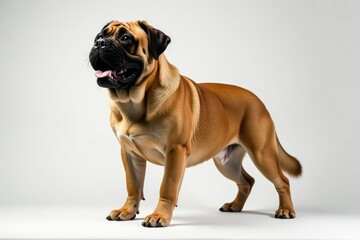Obraz premium Majestic mastiff, powerful stance, white background, nose, pet, face