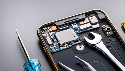 inside the back of smartphone and repair tools
