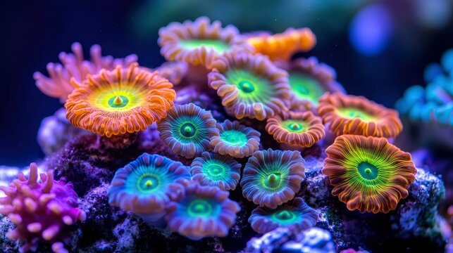 Vibrant Coral Reef Ecosystem A Stunning Close-Up of Colorful Zoanthids