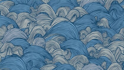 oriental ocean sea waves line art seamless pattern