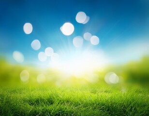 Fototapeta premium abstract nature blur background with bokeh light sunny spring meadow blur background blue sky to green grass gradient