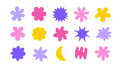 Vector set of different geometric shapes, stars, moon. Icon and sticker design