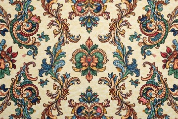 Subtle paisley repeat, muted tones, delicate lines, earthy palette, background, soft, design