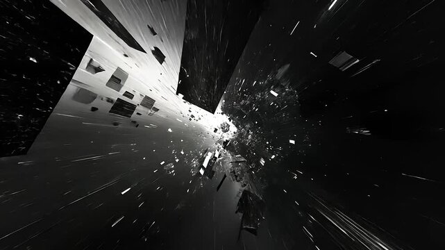 Abstract black and white geometric shapes tunnel with dynamic light streaks - Powered by Adobe