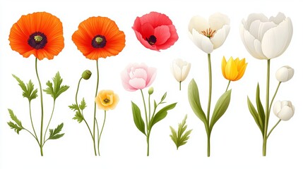 Obraz premium The retro aesthetic of a colorful pixel art floral arrangement is beautifully offset by a white background