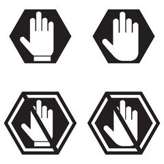 Red stop sign. White text and hand symbol on red traffic sign. Vector illustration.