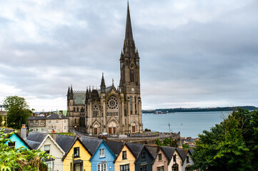 Naklejka premium St Colman’s Cathedral Overlooking Cobh Harbor in Ireland