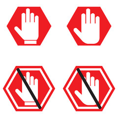 Stop icon logo design. stop road sign. hand stop sign and symbol. Do not enter stop red sign with hand