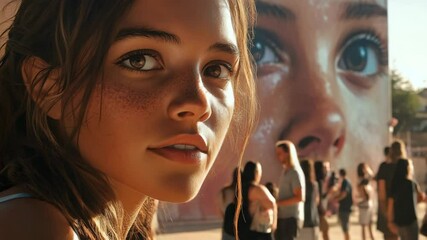 Young Woman Near Mural, Urban Setting - Powered by Adobe