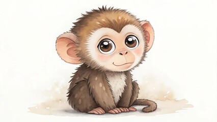Obraz premium Cute Watercolor Baby monkey Clipart – Hand Painted Nursery Wall Art – Jungle Safari Animal Print for Kids Room Decor