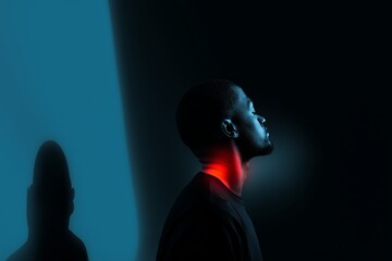 Man's Neck Pain Highlighted in Home Setting