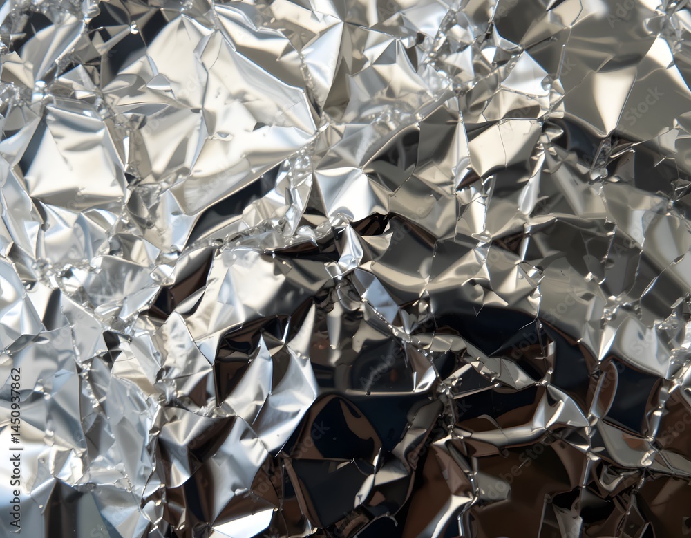 Aufkleber abstract metallic texture shines, reflecting light and shapes. aluminum foil reflects the sun with a