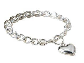 Silver Heart Charm Bracelet Isolated on transparent background cutout, PNG file, Cutout file