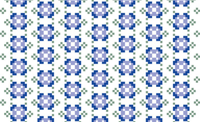 Pixel flower folk pattern seamless ornament for textile, fabric, interior, paper decoration