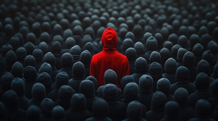 Obraz premium Solitary figure in a sea of anonymity