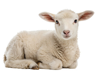 Fototapeta premium Cute Lamb Lying Down Isolated on transparent background cutout, PNG file, Cutout file